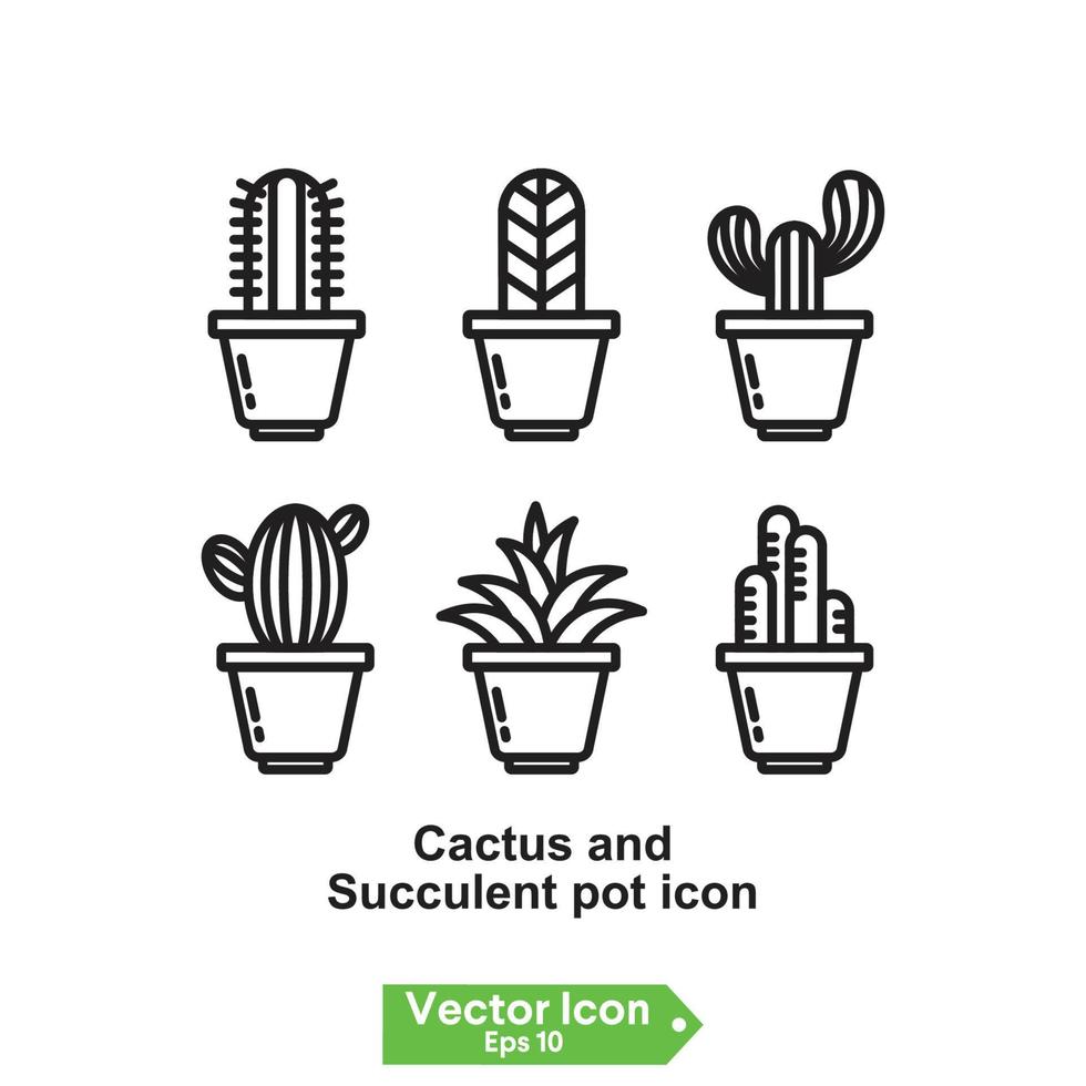 icono de cactus y maceta suculenta. cactus lindo en la ilustración de línea de estilo kawaii de moda, vector