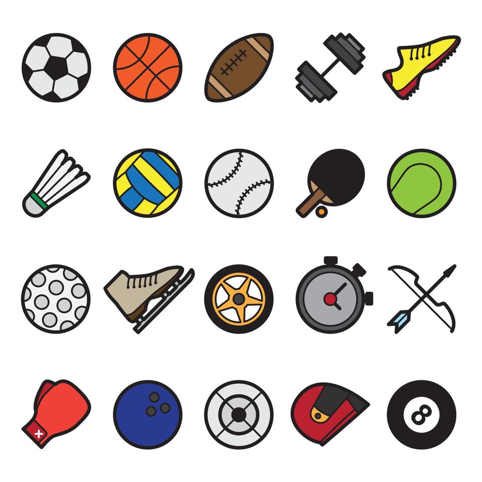 varios iconos planos de colores deportivos vector