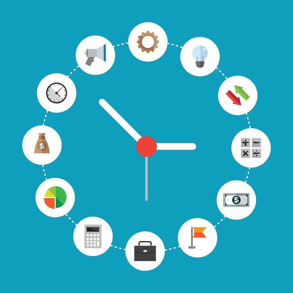 Business time with color icons vector