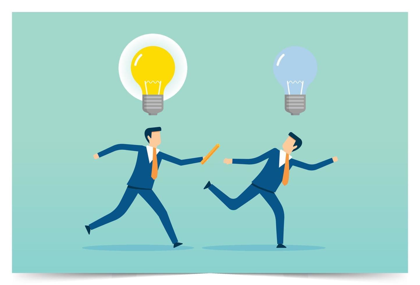 Forwarding ideas to teammates, passing on success, business competition, bright light bulb, path to victory vector
