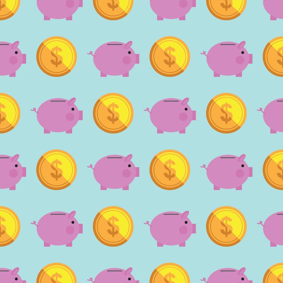 Pink piggy bank and coin pattern background vector