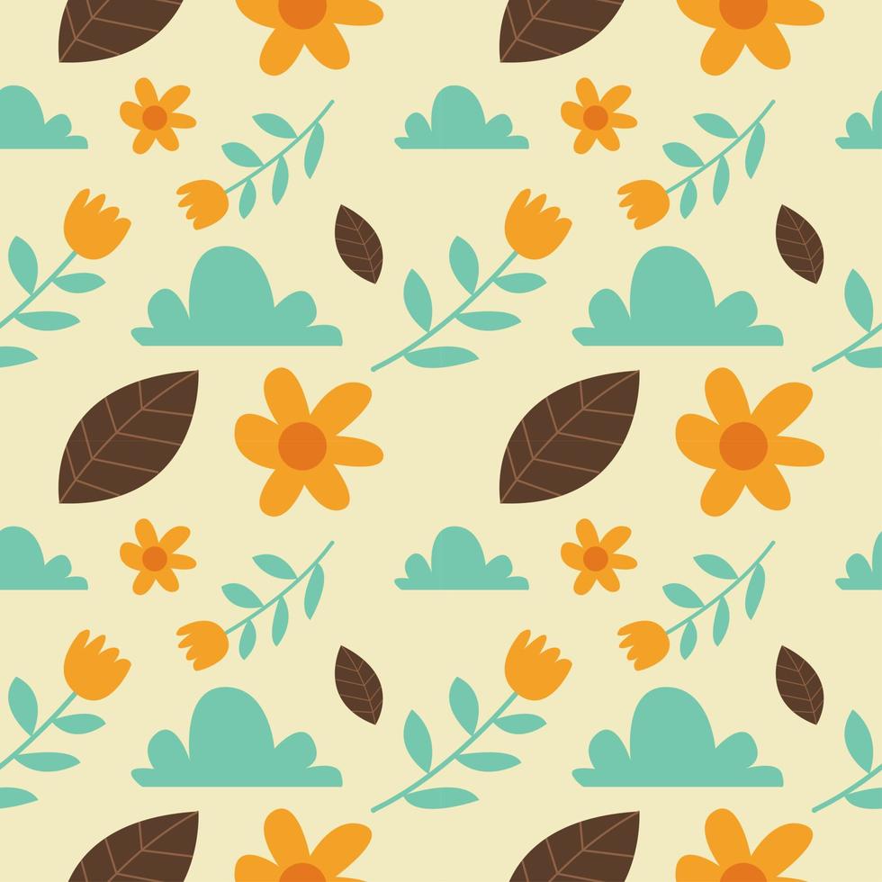 retro color cute seamless pattern with flower, cloud, and leaf elements. perfect for background design. vector