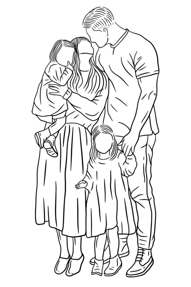 Family With Love Happy Wife and Husband With Baby and Child Line Art illustration vector