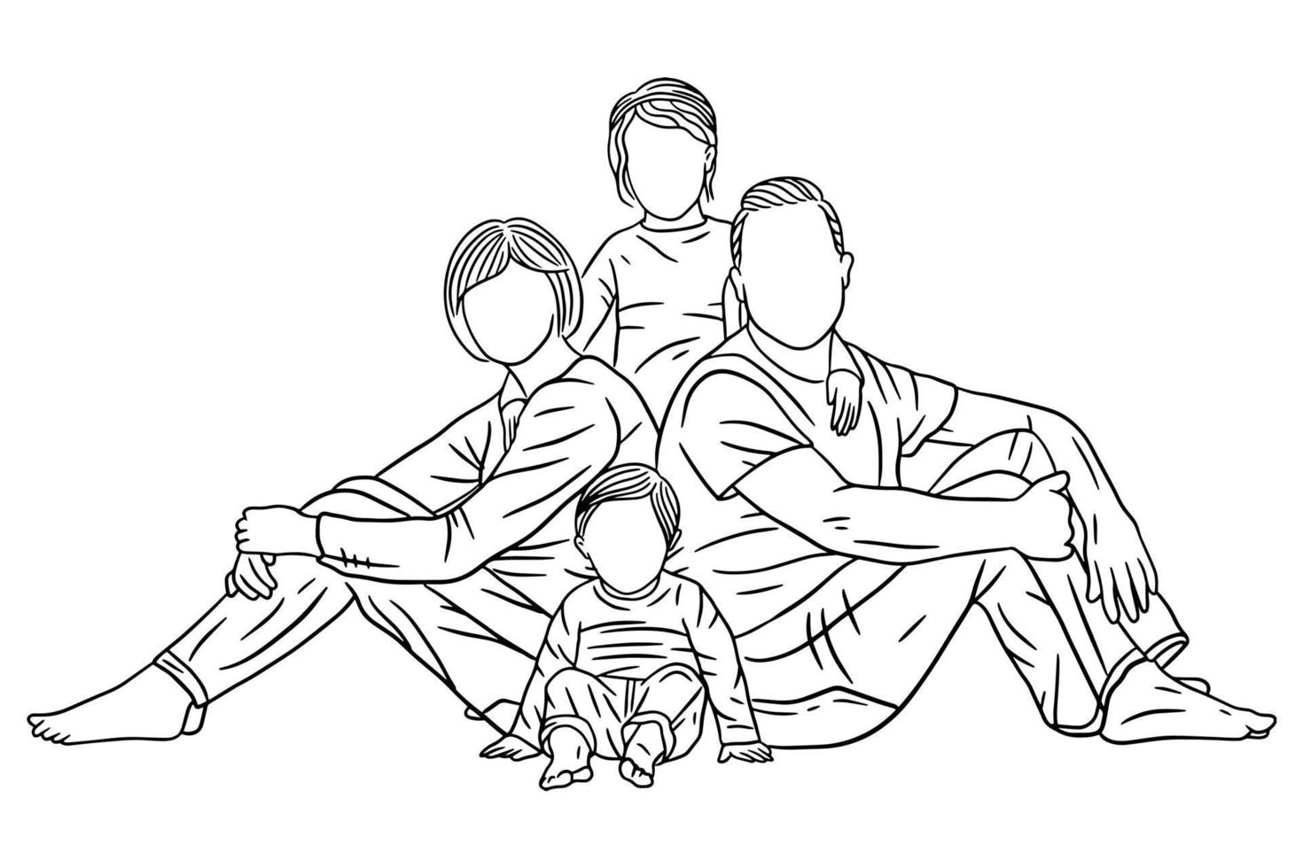 Family With Love Happy Wife and Husband With Baby and Child Line Art illustration vector