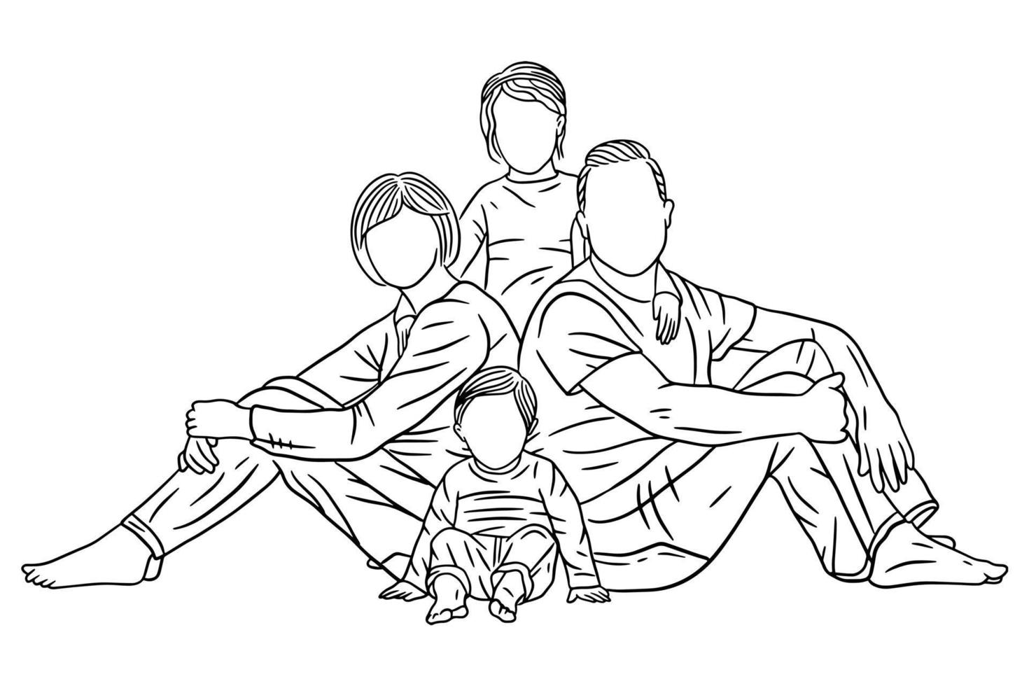 Family With Love Happy Wife and Husband With Baby and Child Line Art illustration vector