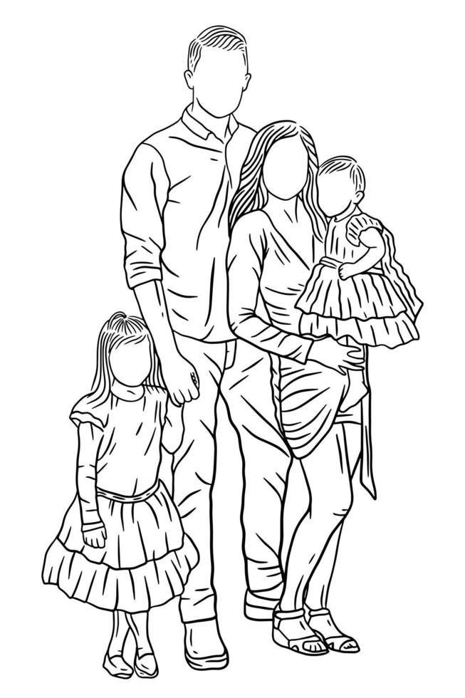 Family With Love Happy Wife and Husband With Baby and Child Line Art illustration vector