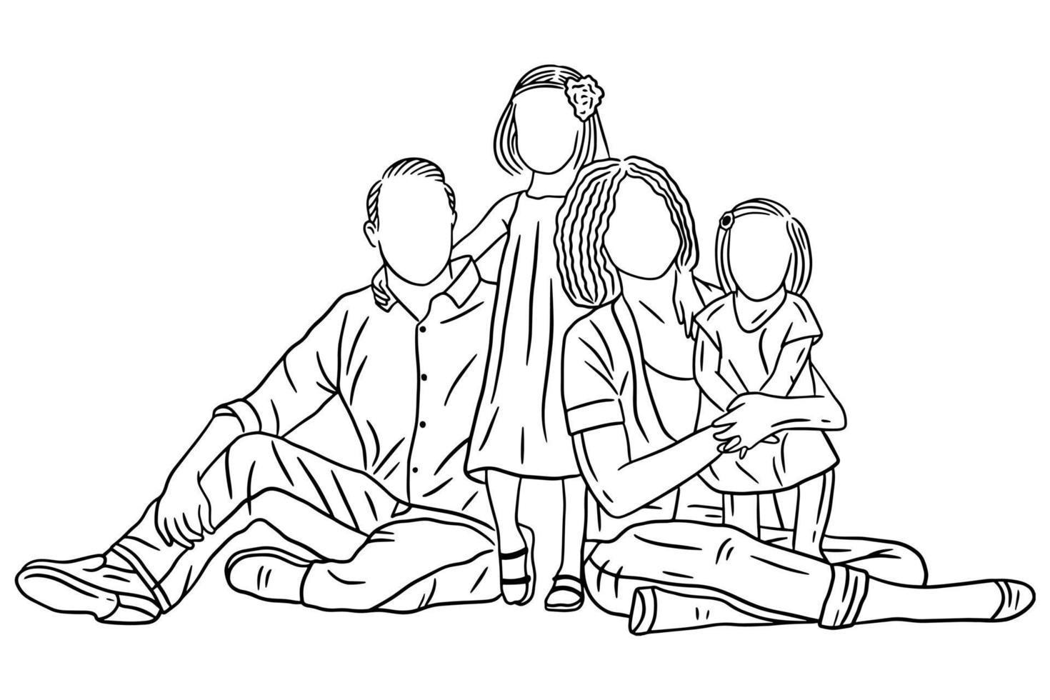 Family With Love Happy Wife and Husband With Baby and Child Line Art illustration vector