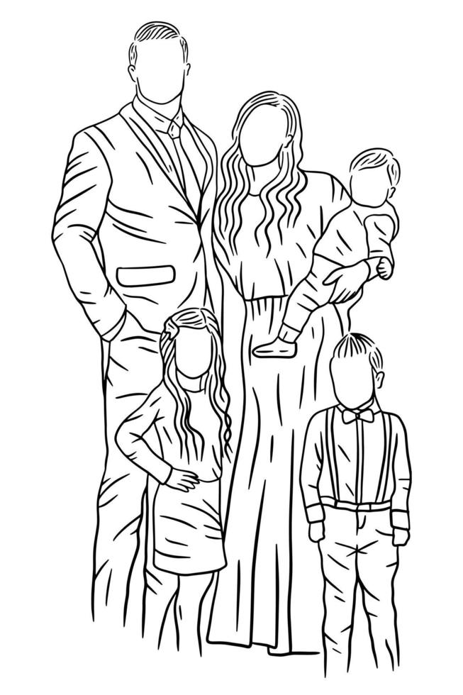 familia con amor feliz esposa y esposo con bebé y niño ilustración de arte de línea vector