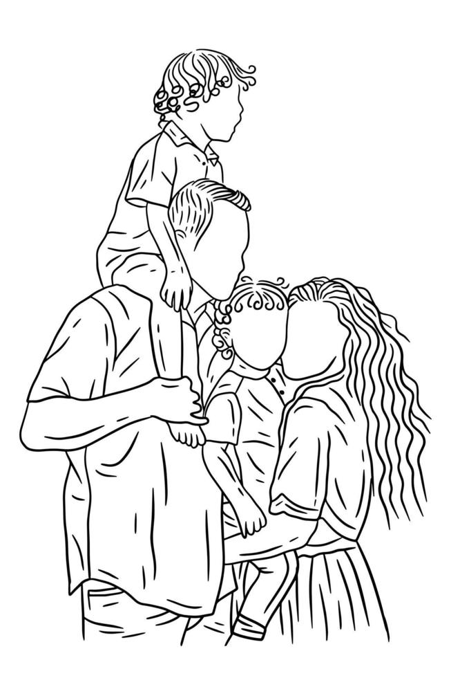Family With Love Happy Wife and Husband With Baby and Child Line Art illustration vector