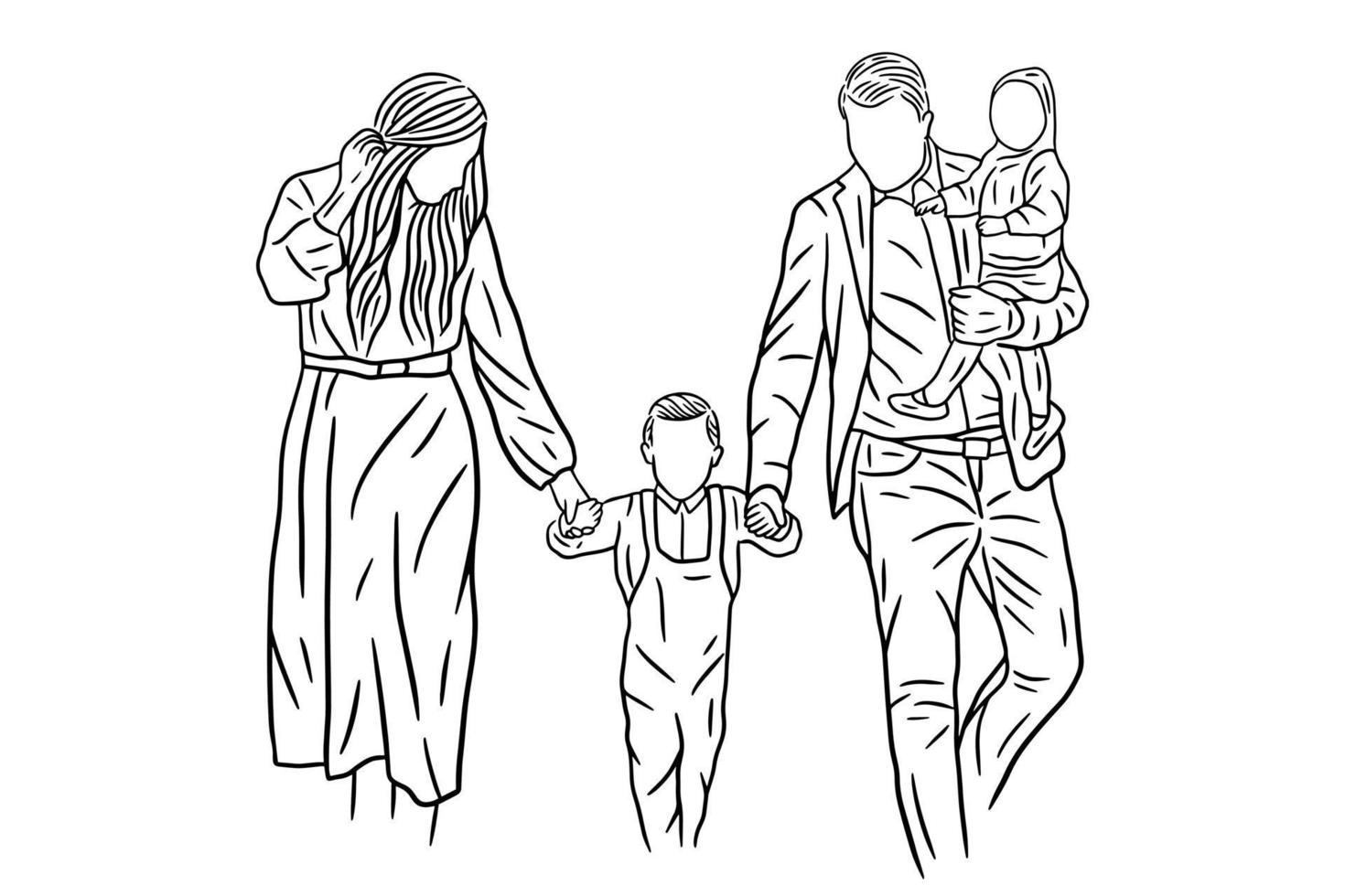 Family With Love Happy Wife and Husband With Baby and Child Line Art illustration vector