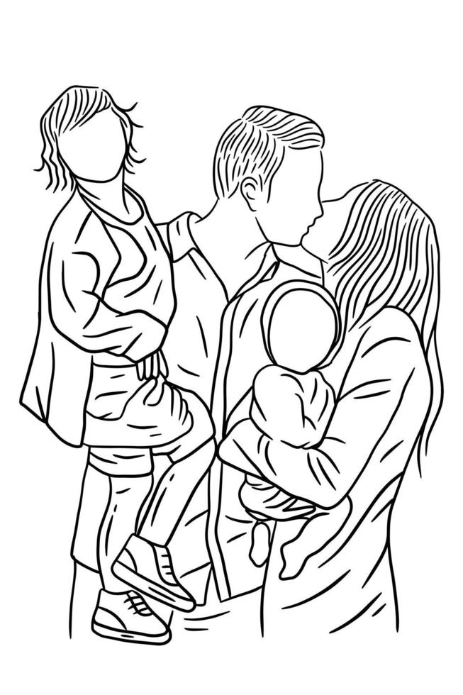 Family With Love Happy Wife and Husband With Baby and Child Line Art illustration vector