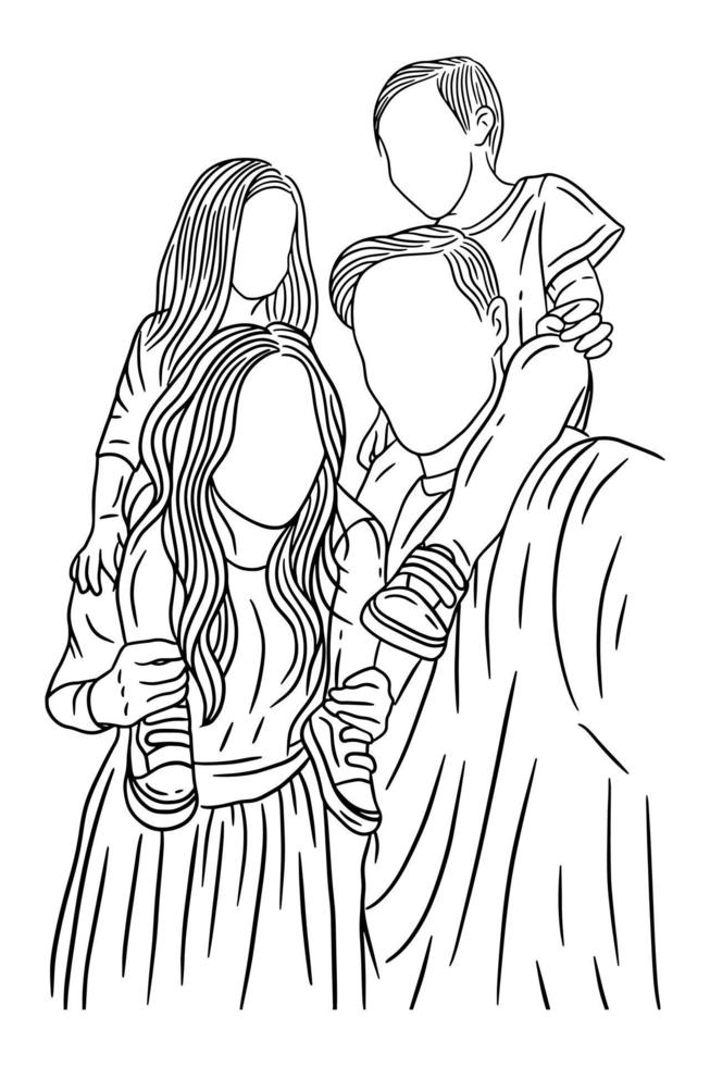 Family With Love Happy Wife and Husband With Baby and Child Line Art illustration vector