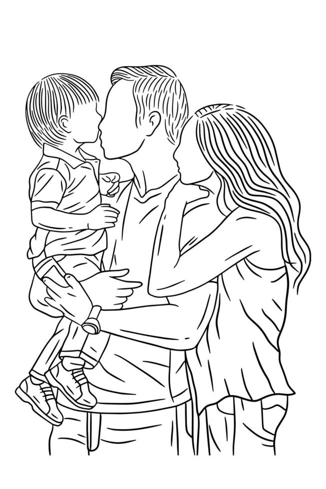 Family With Love Happy Wife and Husband With Baby and Child Line Art illustration vector