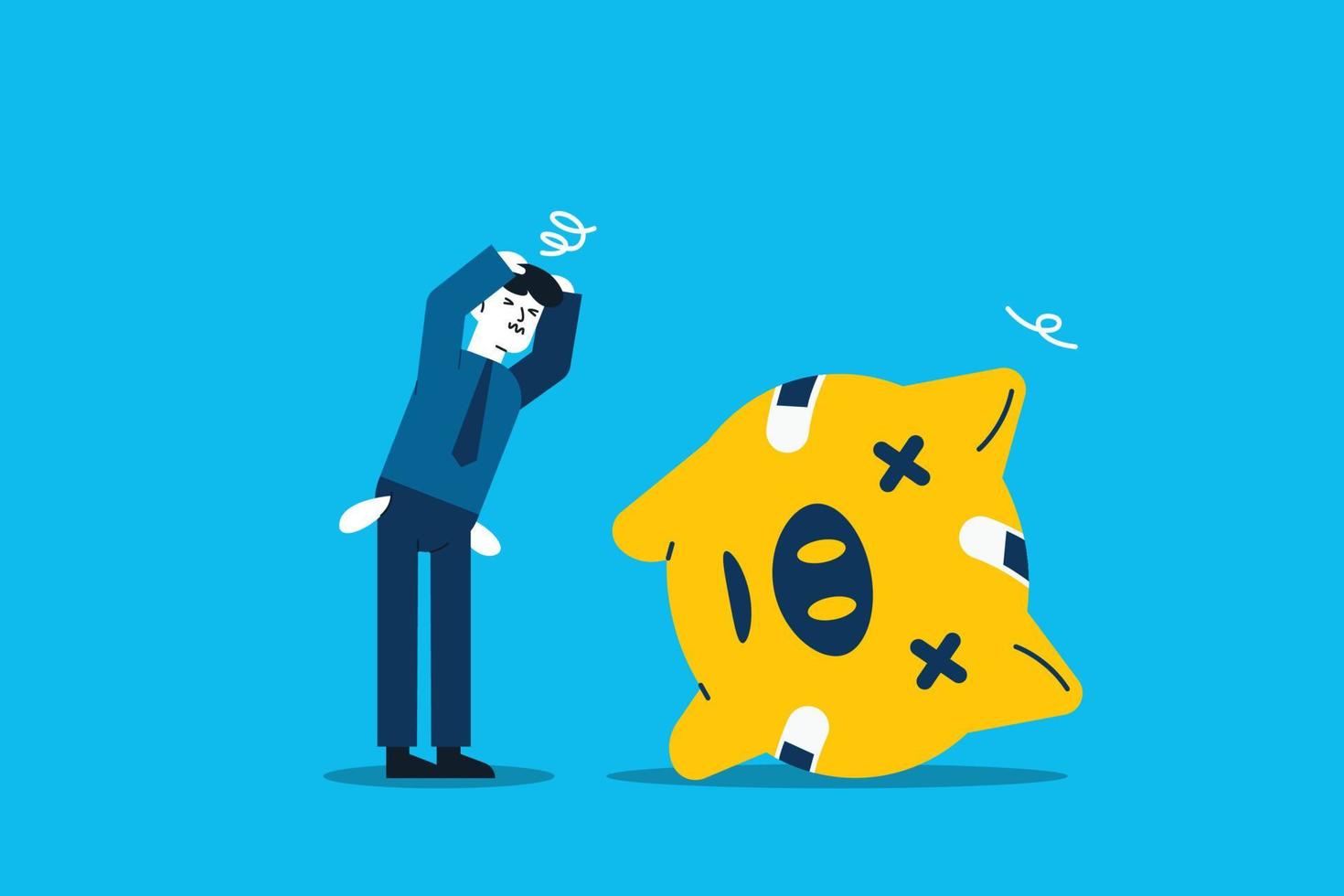 Sad man concerned about financial problem . Finance, Bankruptcy, Trouble concept vector