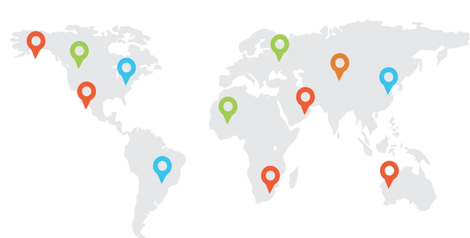 mapa del mundo abstracto con puntos de alfiler vector