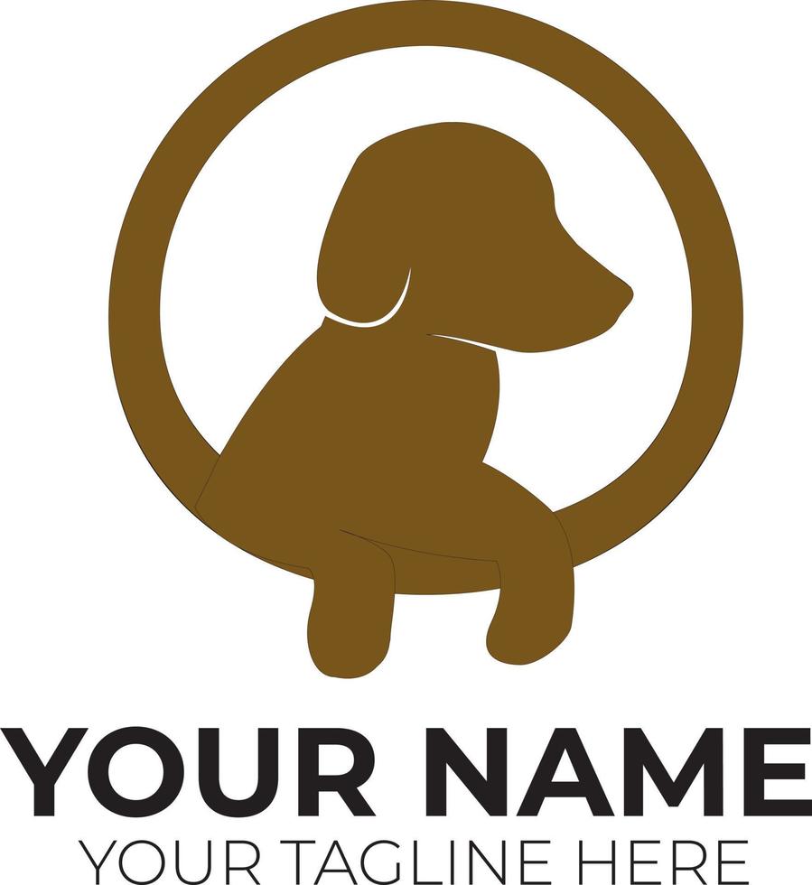 Dog with paws in circle logo template. Pet in round shape vector design. Animal illustration