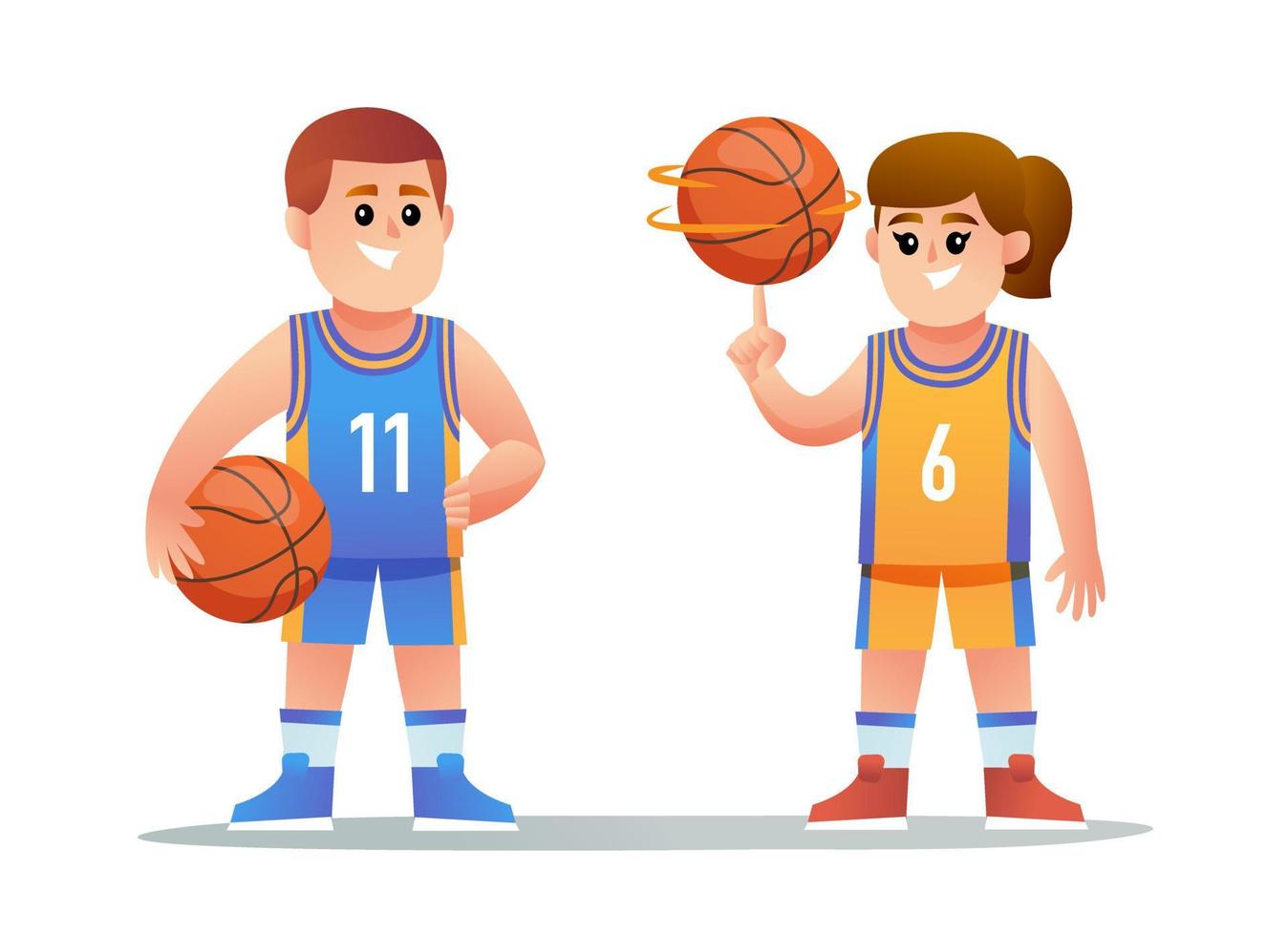 lindo juego de caracteres de jugador de baloncesto de niño y niña vector