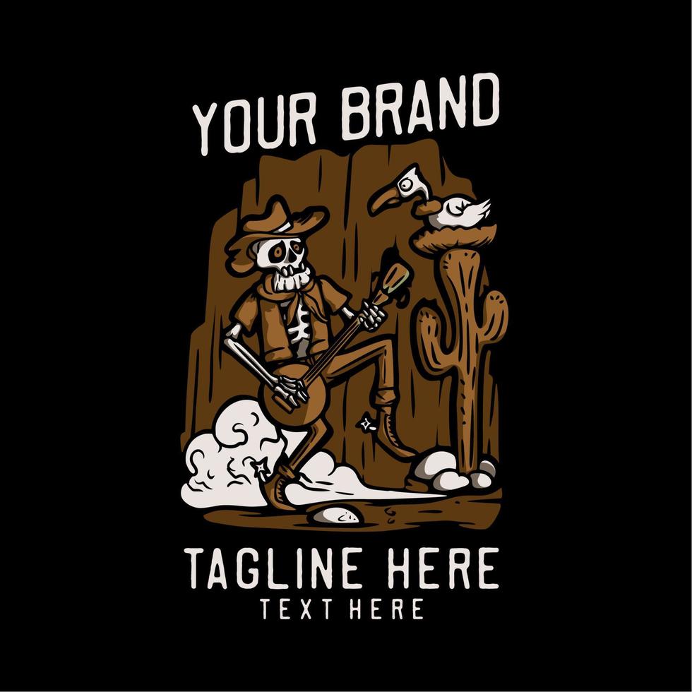 cowboy skeleton playing guitar vintage t shirt design template vector