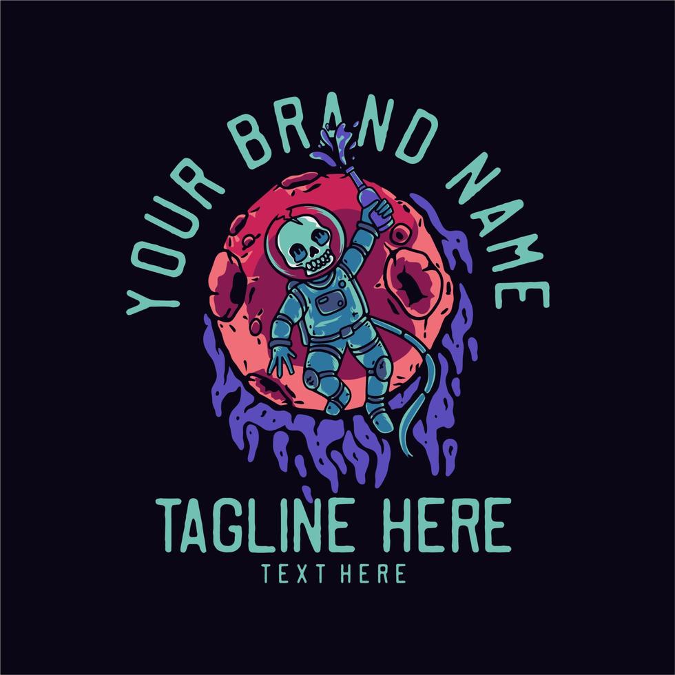 skeleton astronaut holding a bottle of beer vintage t shirt design template vector