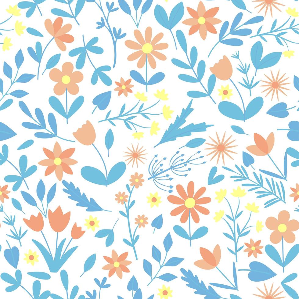 Flowers and herbs spring seamless pattern vector