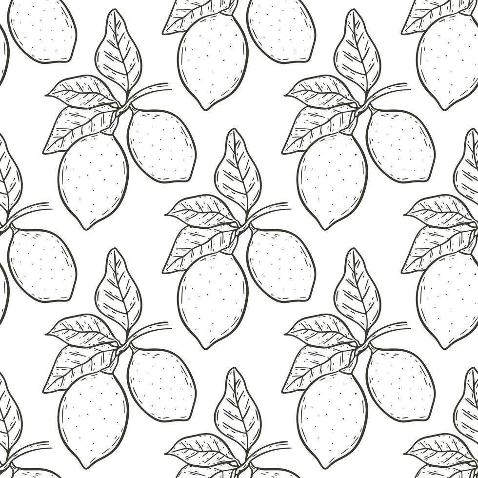 Lemons on branch with leaves seamless pattern vector