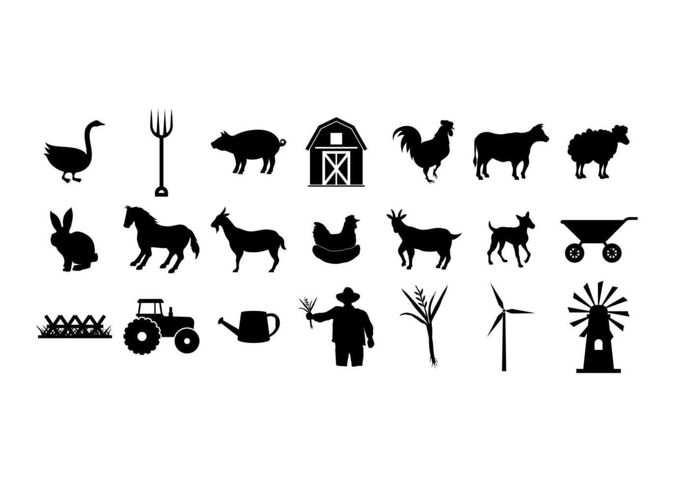 Farmhouse silhouette icon set design vector