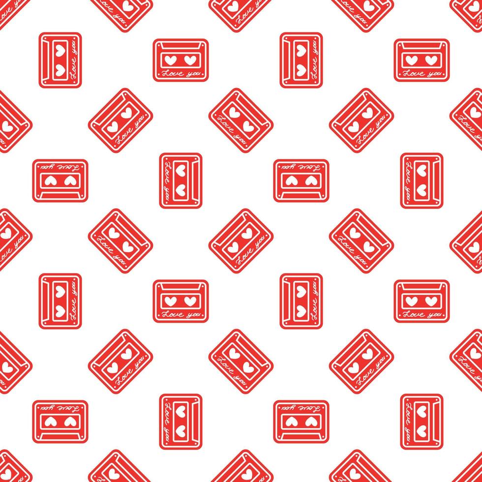 Seamless pattern with cassette and hearts. Design for Valentines Day vector