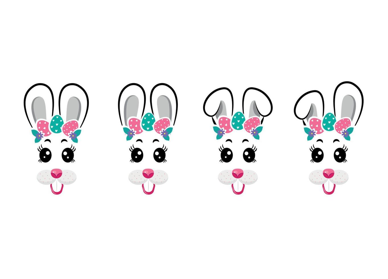 Set of happy bunny masks. Vector illustration