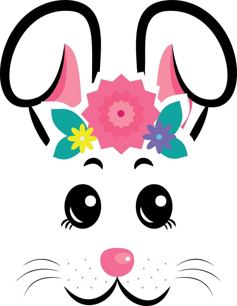 bunny masks with pink ears and flowers vector