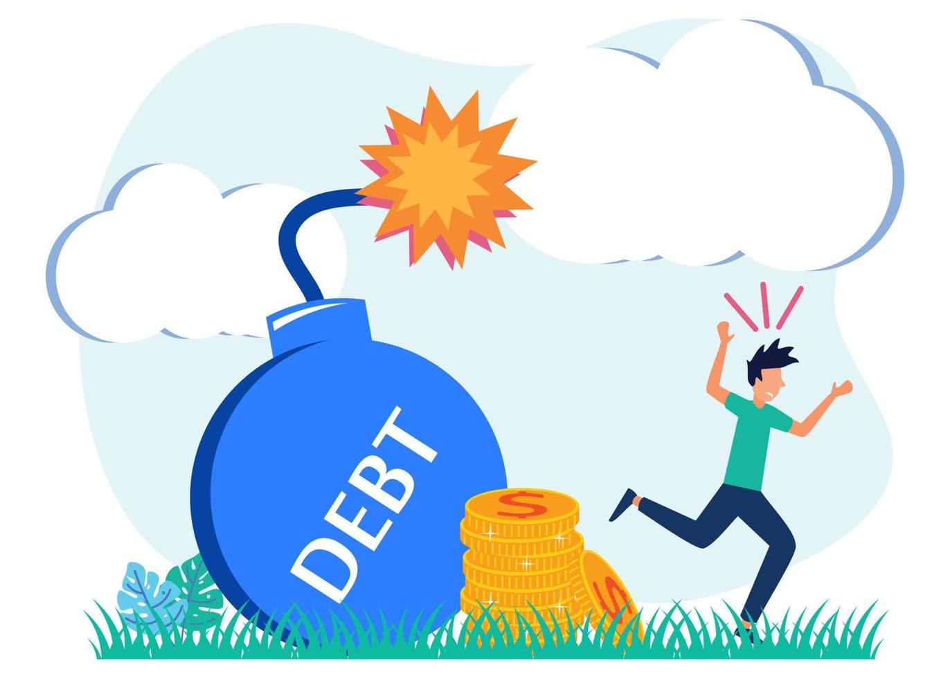 Illustration vector graphic cartoon character of debt burden