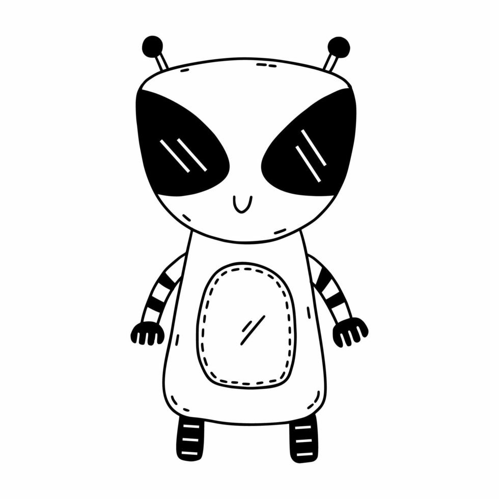 Cute doodle robot. Contour illustration. Cartoon character. Alien creature. vector