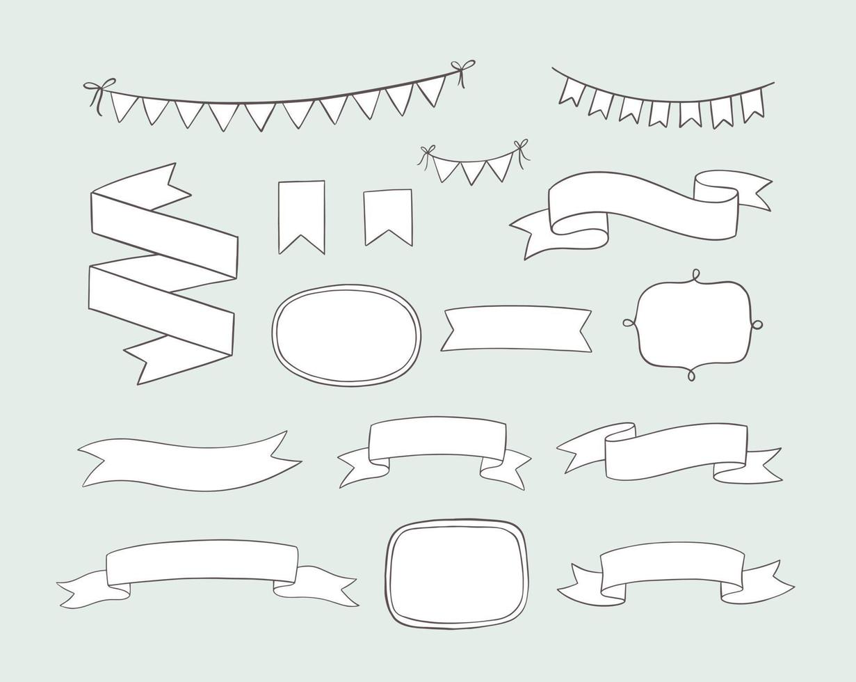 Hand drawn vector design elements. Doodle banners, ribbons, frames, bunting banners. Cartooon style.