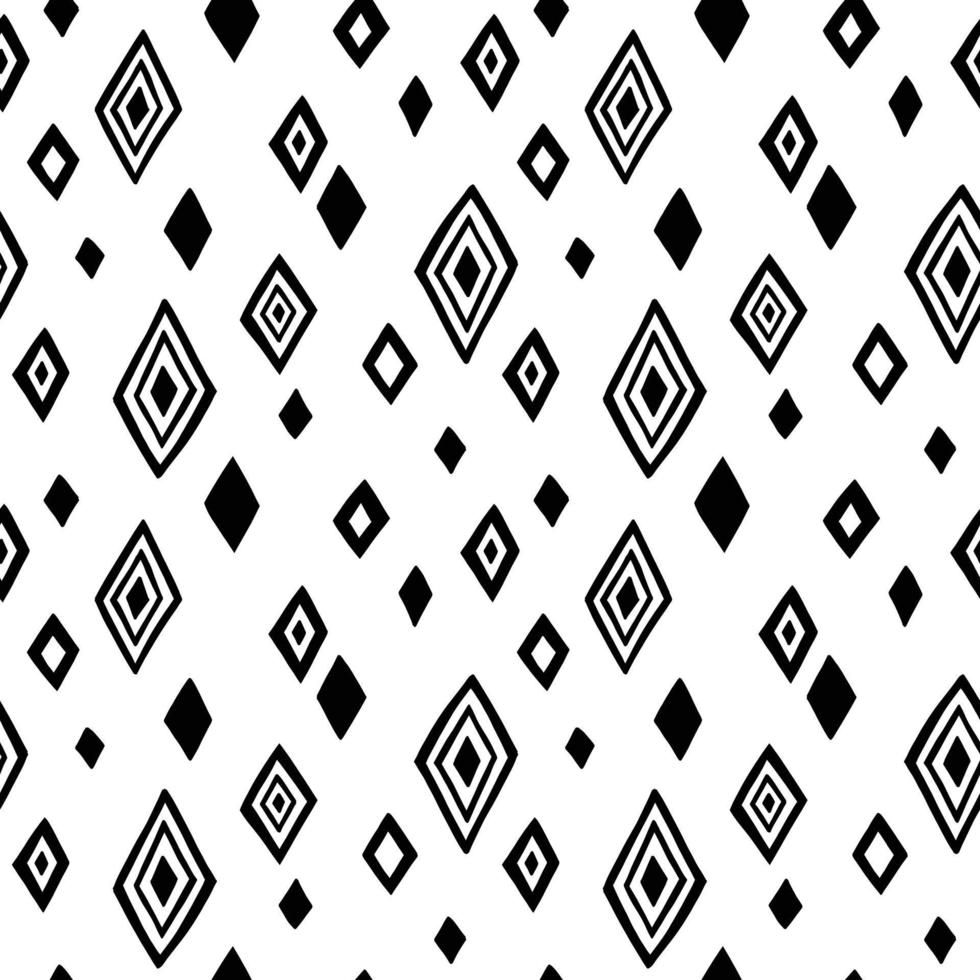 Doodle diamond rhombus vector pattern. Fun monochromatic abstract geometric seamless background with hand drawn shapes.