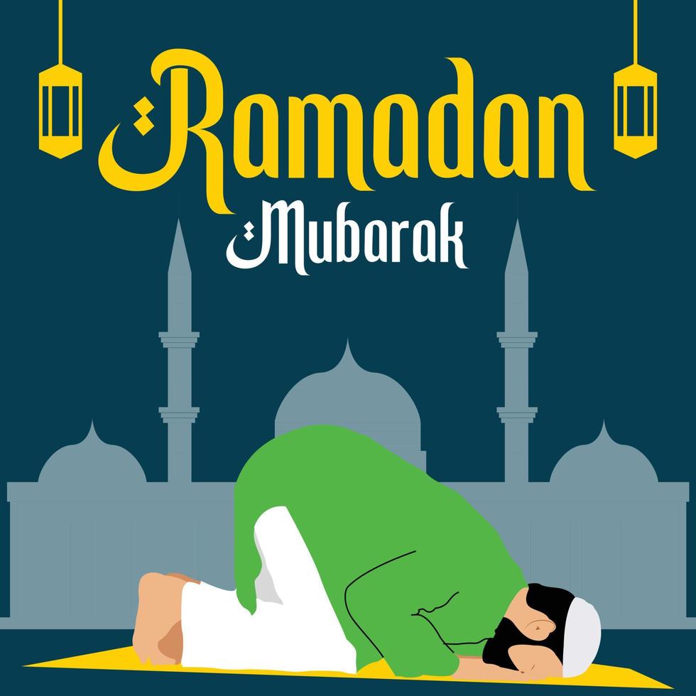 Ramadan Mubarak Muslim Men Praying vector