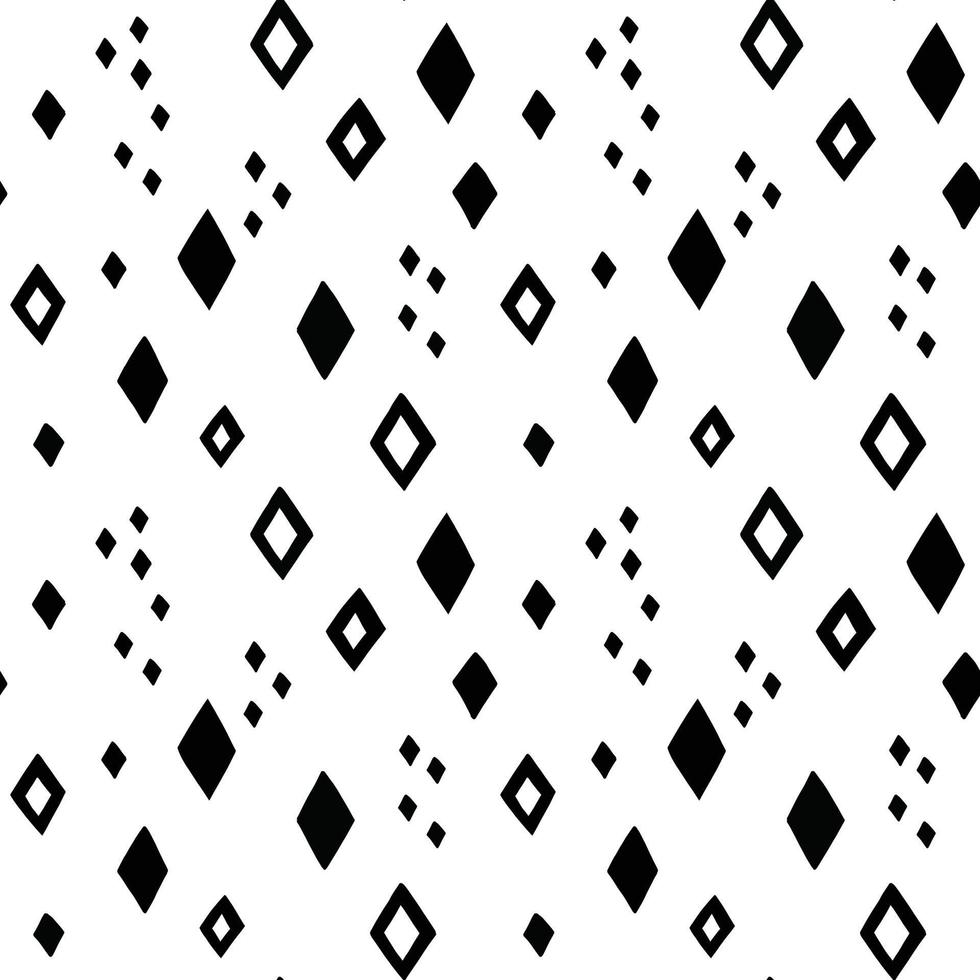 Doodle diamond rhombus vector pattern. Simple monochromatic abstract geometric seamless background with hand drawn shapes.