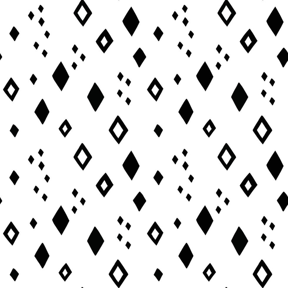 Doodle diamond rhombus vector pattern. Simple monochromatic abstract geometric seamless background with hand drawn shapes.