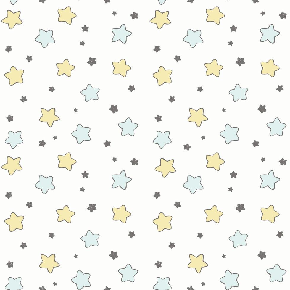 Hand drawn stars vector pattern in pastel blue. Night sky seamless background. Print design for boy baby shower or nursery.