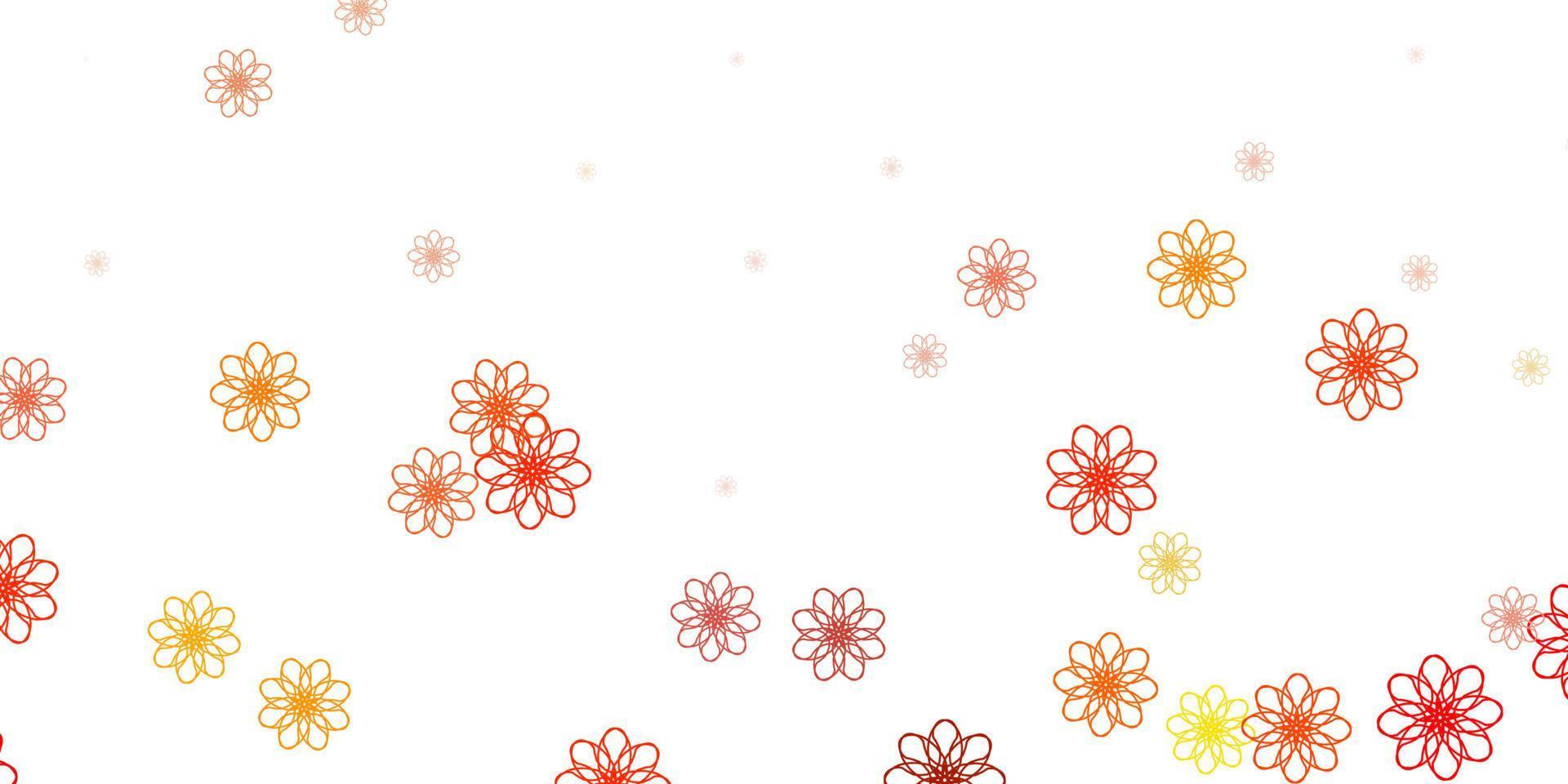 Textura de doodle de vector naranja claro con flores.