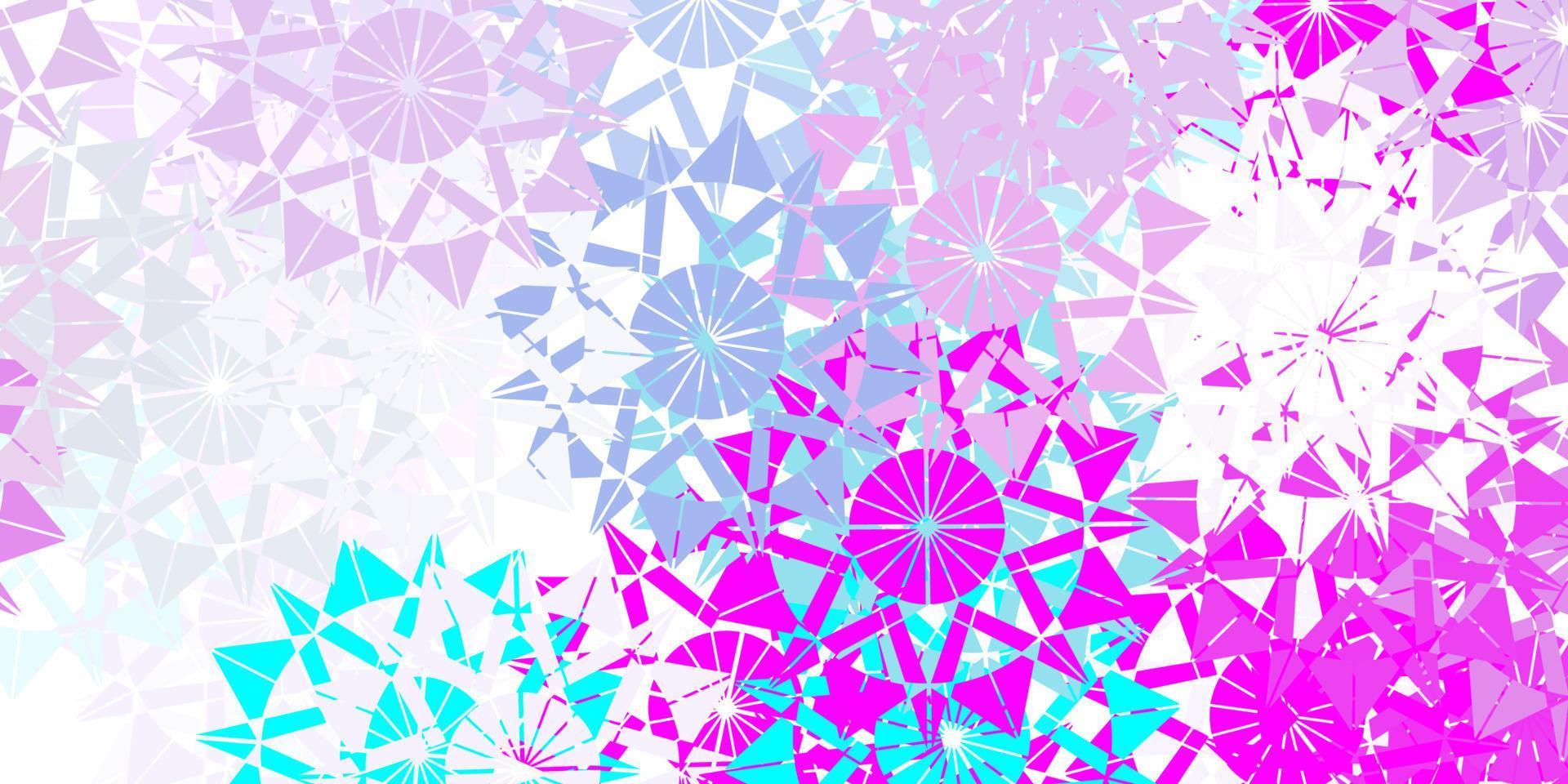 Light pink, blue vector beautiful snowflakes backdrop with flowers.