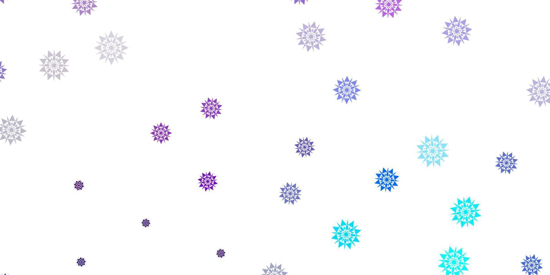 rosa claro, azul vector hermoso telón de fondo de copos de nieve con flores.