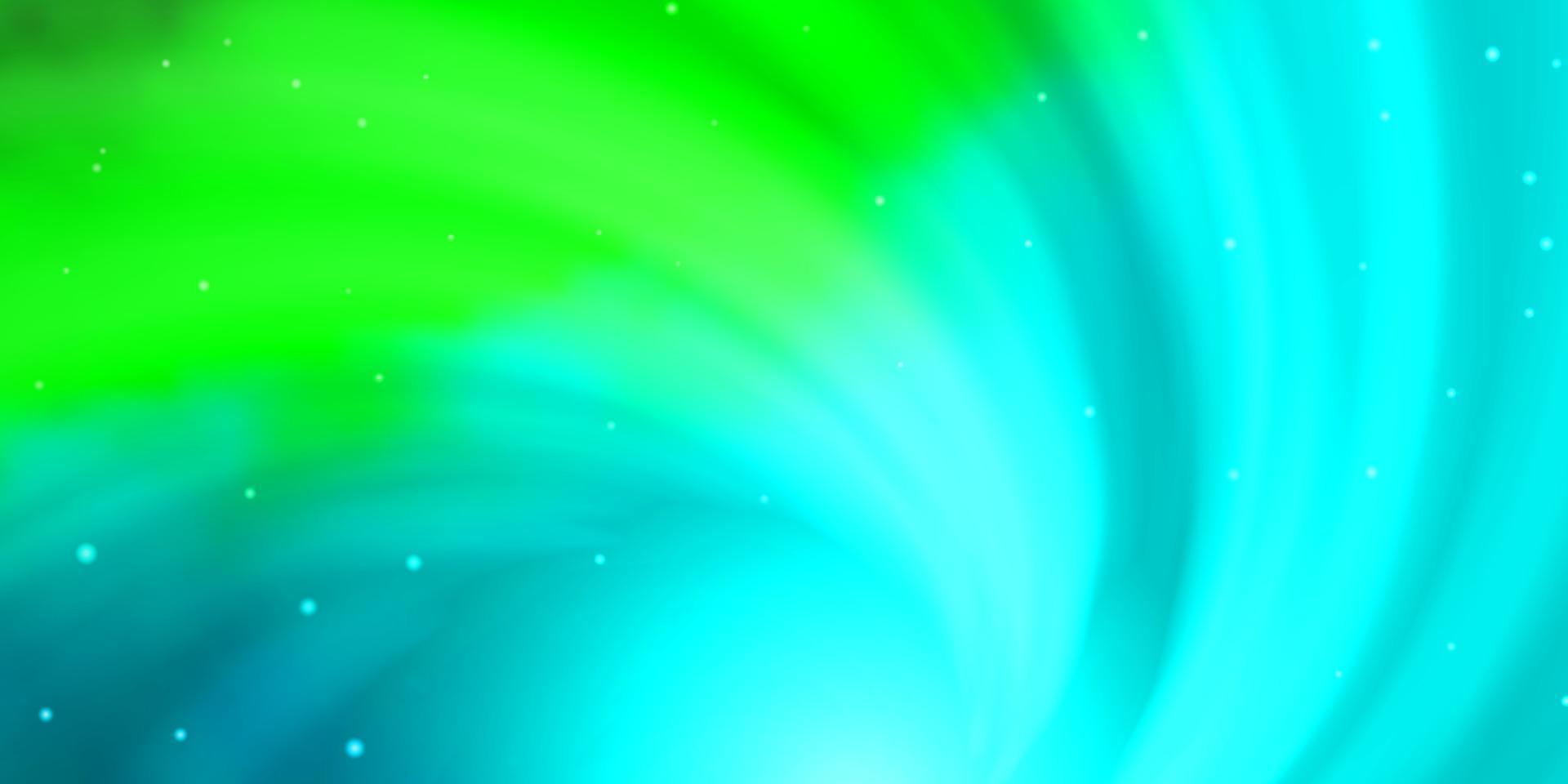 Fondo de vector azul claro, verde con estrellas pequeñas y grandes.