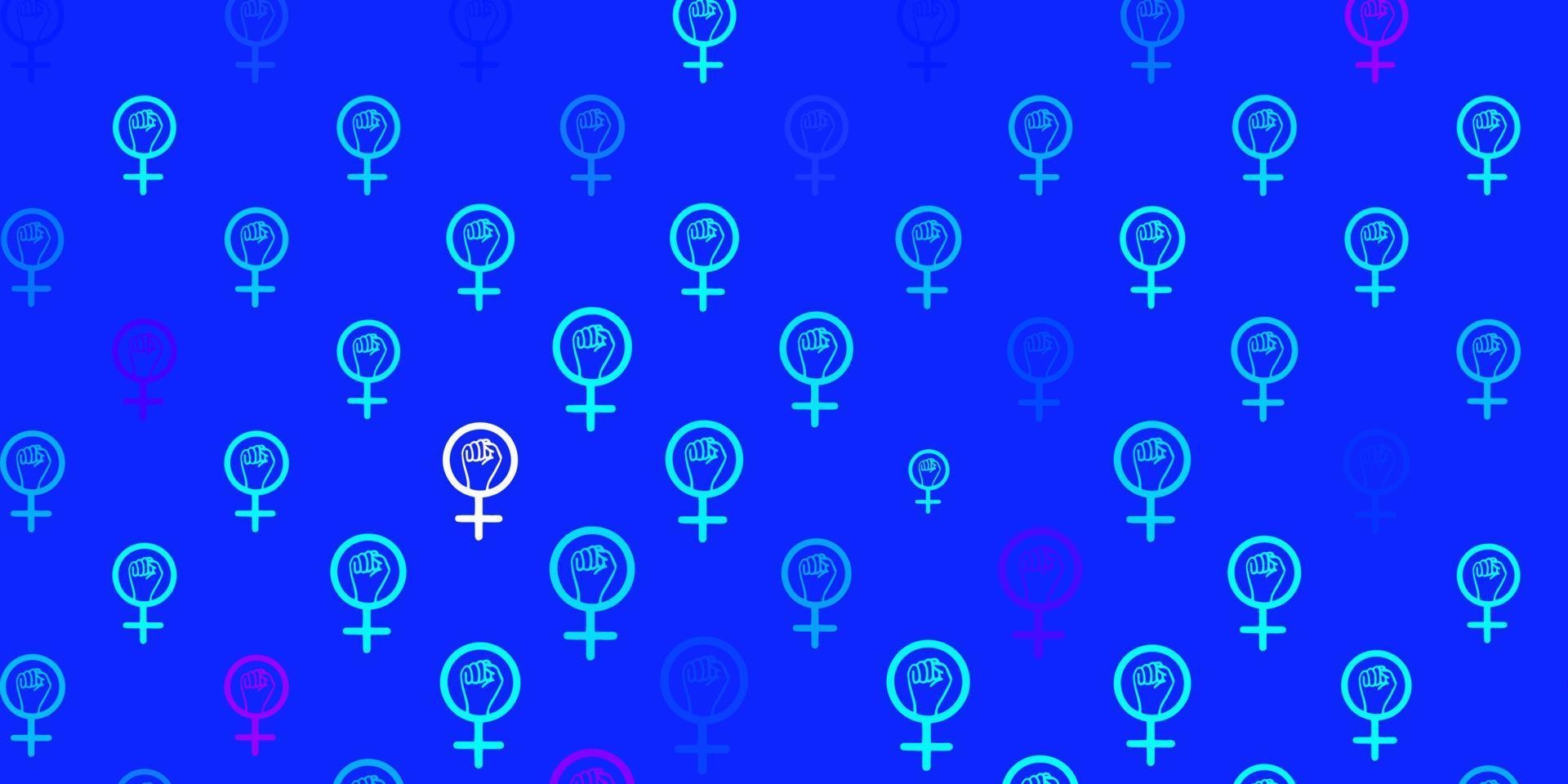rosa claro, fondo vectorial azul con símbolos de poder femenino. vector