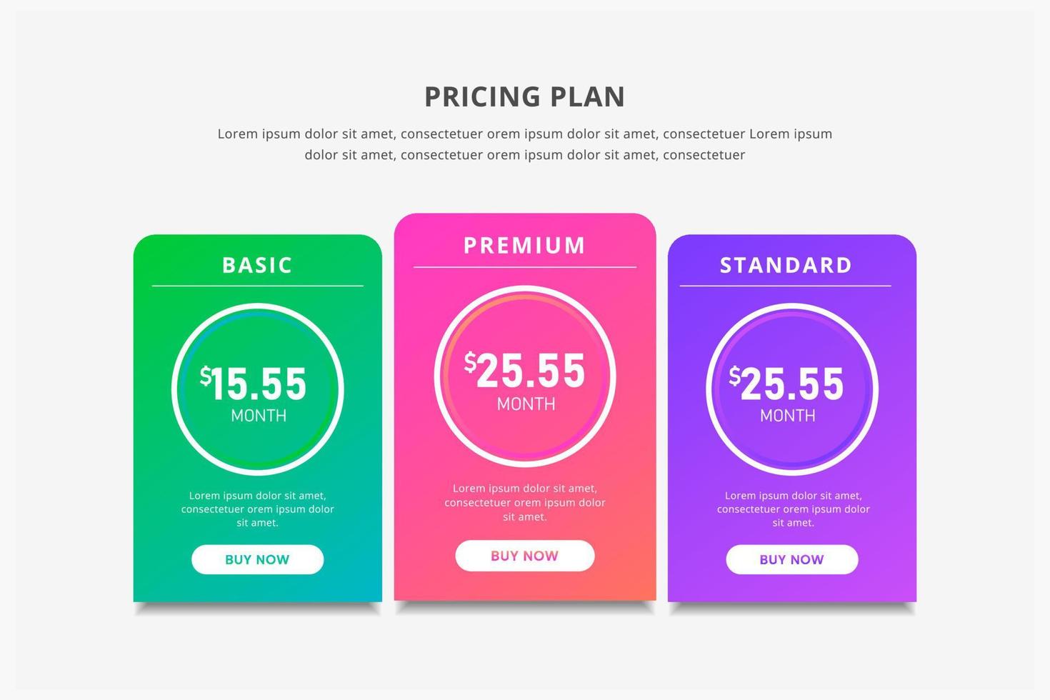 Price table concept in realistic vector design. Web ui element subscription price or plan. Website marketing or promotion interface template. Product comparison table. template presentation. web desig