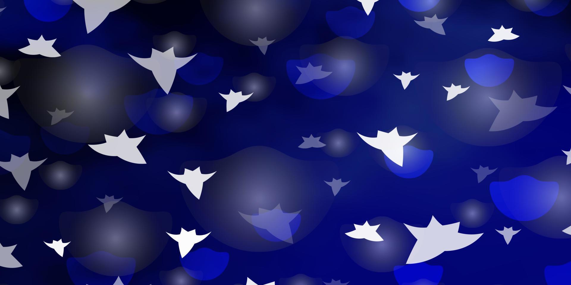 Dark BLUE vector background with circles, stars.