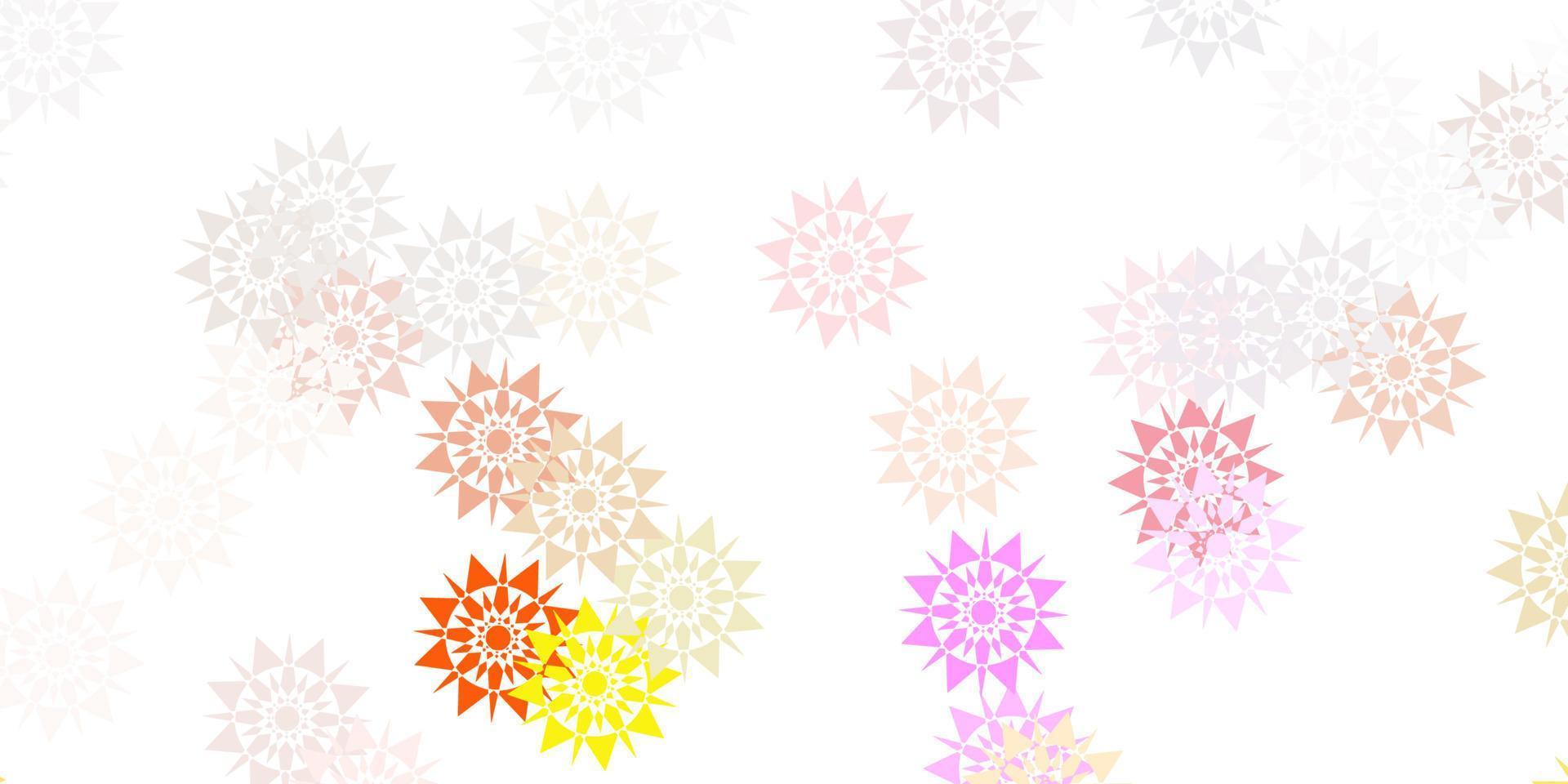 Light pink, yellow vector pattern with colored snowflakes.