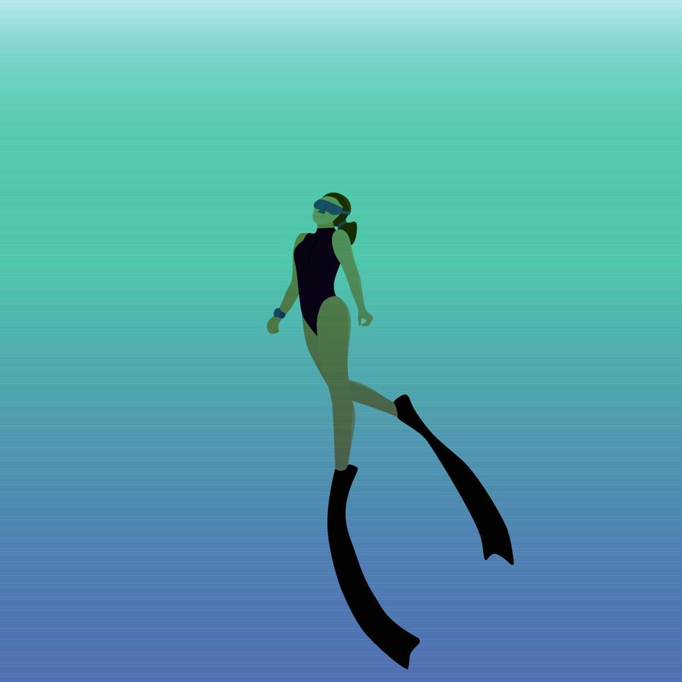 Woman freediver underwater. vector