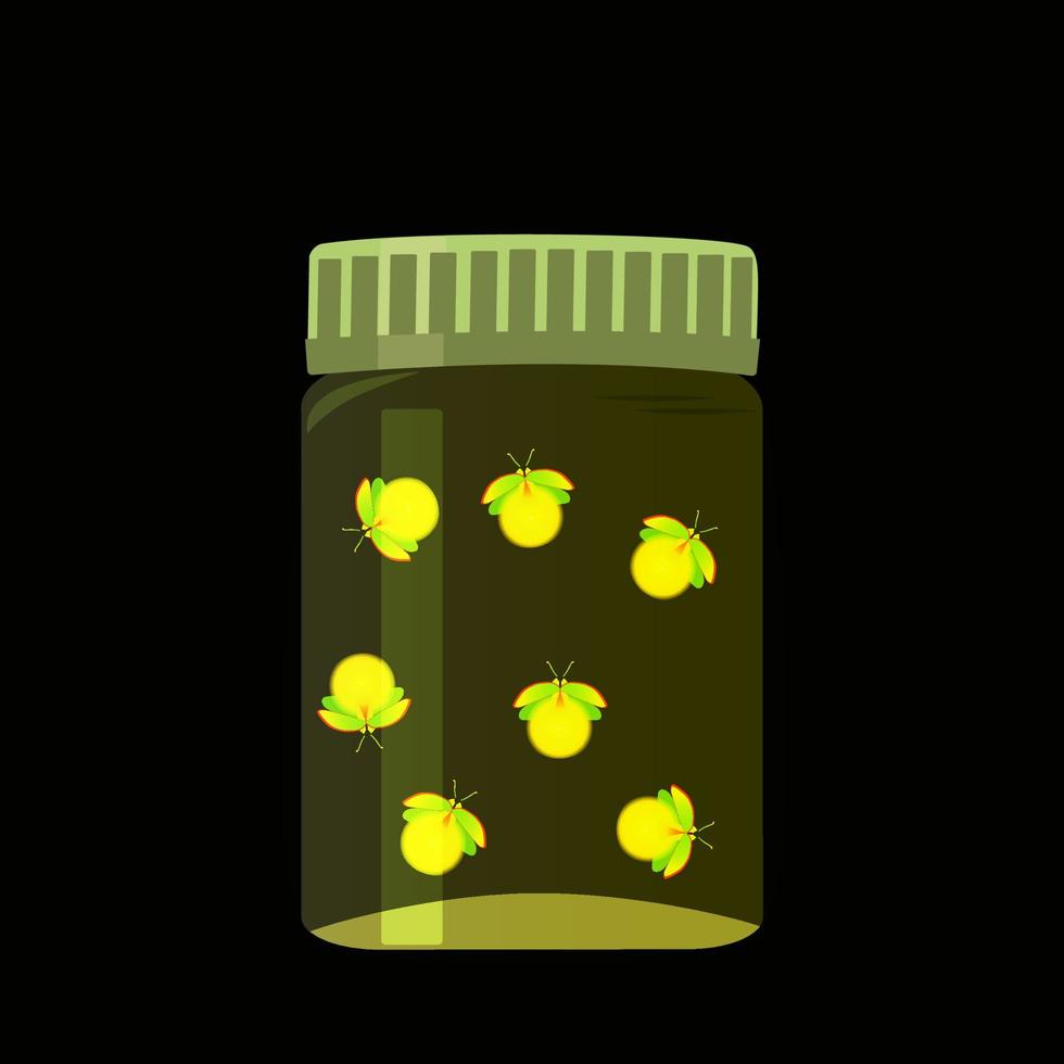 Glass jar with glowing fireflies. vector