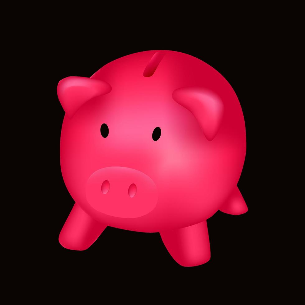 Pink piggy bank isolated on a black background. vector