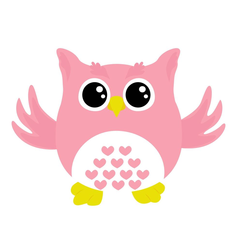 Pink owl in cartoon style. vector