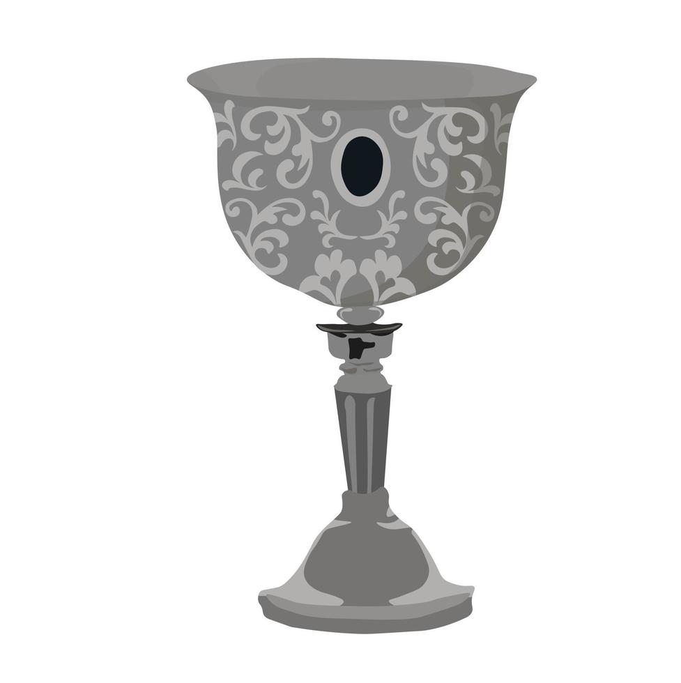 Medieval cup vector stock illustration. The silver bowl is medieval. A knight's glass of wine. Isolated on a white background.